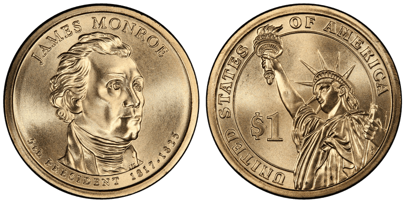 2008 (D) Presidential Dollar - James Monroe, Doubled Edge Lettering Inverted