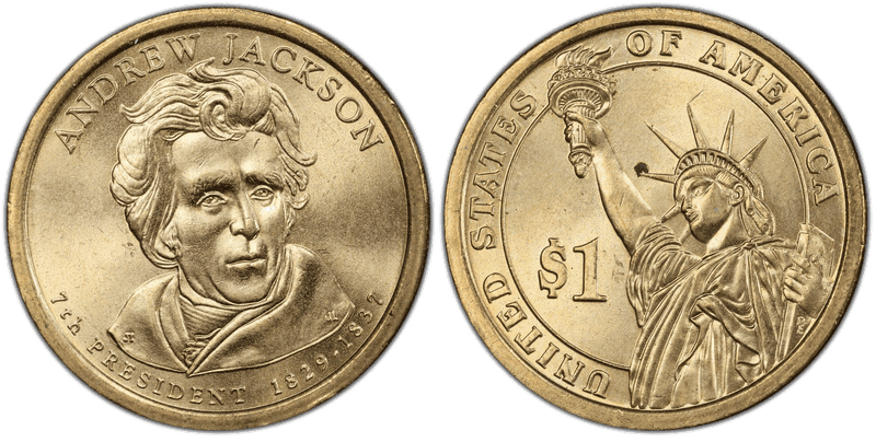 2008 (P) Presidential Dollar - Andrew Jackson, Doubled Edge Lettering Overlap