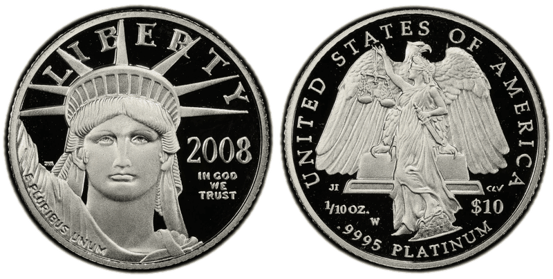 2008 (W) Proof American Eagle Ten Dollar Platinum