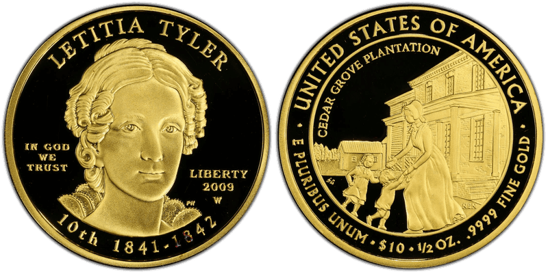 2009 (W) Proof Letitia Tyler First Spouse Ten Dollar Gold