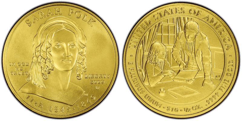 2009 (W) Sarah Polk First Spouse Ten Dollar Gold