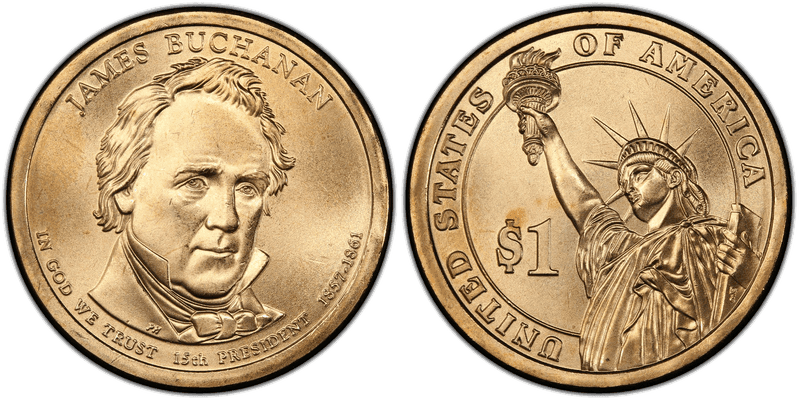 2010 (D) Satin Finish Presidential Dollar - James Buchanan, Position A