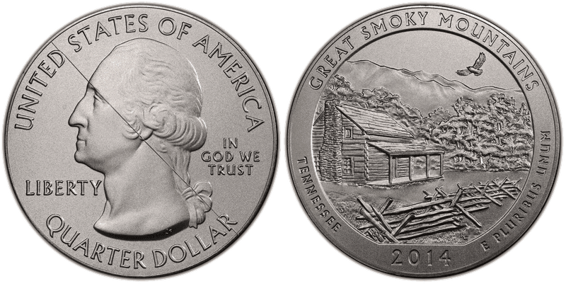 2014 (P) Burnished Great Smoky Mtns National Park 5 oz Silver Quarter - No P