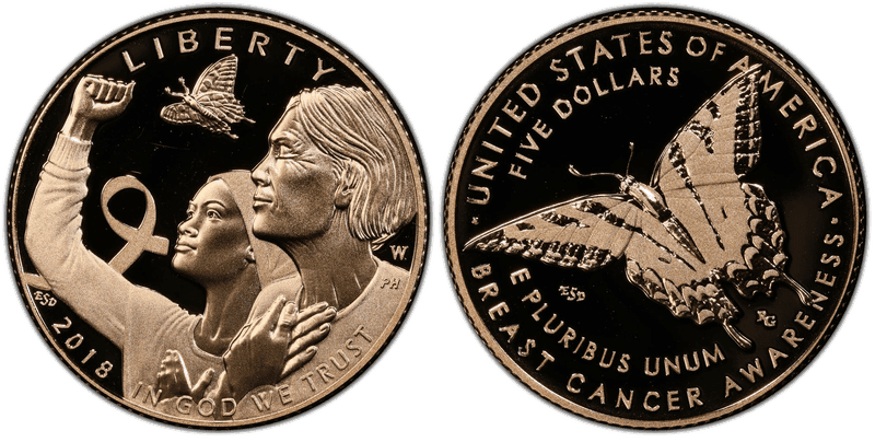 2018 (W) Proof Breast Cancer Awareness Commemorative Five Dollar Gold