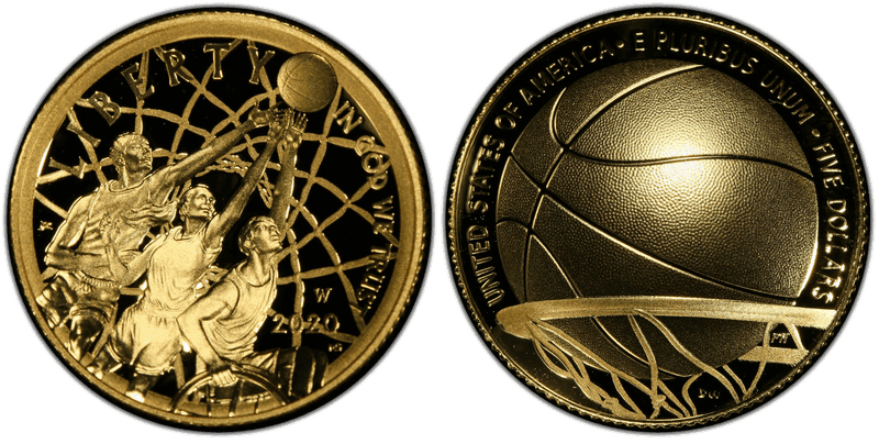 2020 (W) Proof Naismith Memorial Basketball Hall of Fame Commemorative Five Dollar Gold