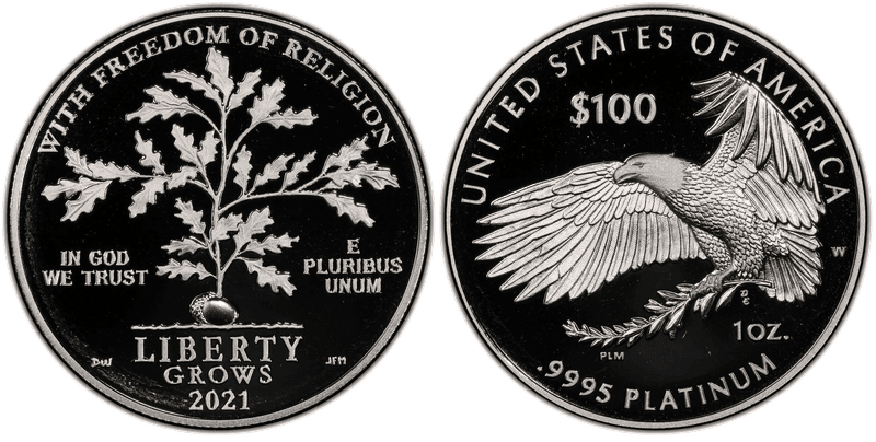 2021 (W) Proof American Eagle One Hundred Dollar Platinum - Freedom of Religion