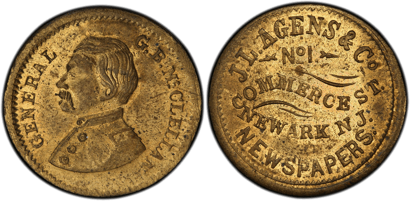 (No Date) Brass Civil War Store Card F-555A-4b, J.L. Agens & Co. NJ