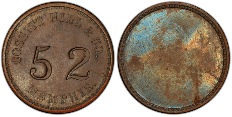 (No Date) Brass Civil War Store Card F-600A-10b, Cossitt Hill & Co. TN