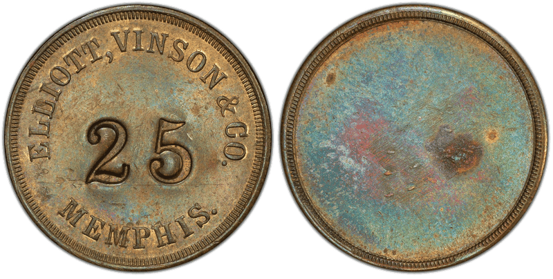 (No Date) Brass Civil War Store Card F-600B-10b, Elliot, Vinson & Co. TN