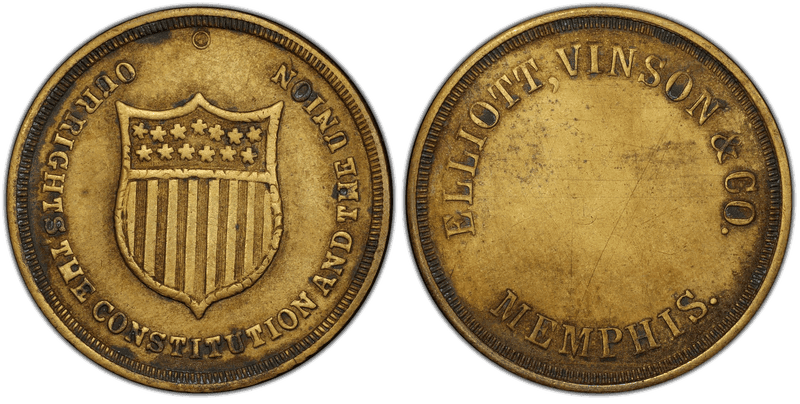 (No Date) Brass Civil War Store Card F-600B-8b, Elliot, Vinson & Co. TN