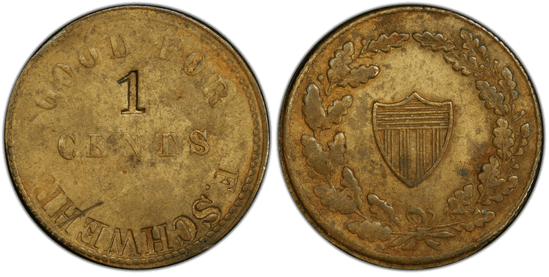 No Date Token F-60AI-1b Brass PE F. Schwehr MD