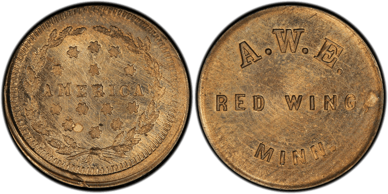 (No Date) Copper Civil War Store Card F-680A-2d, Ni A.W.E. MN