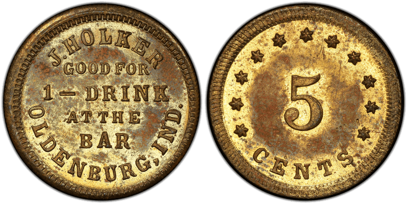 (No Date) Brass Civil War Store Card F-NC-IN-Bb, J. Holker IN