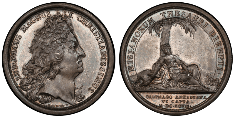 (1697) Silver Medal Betts-83, Spanish Treasure & Cartagena Taken