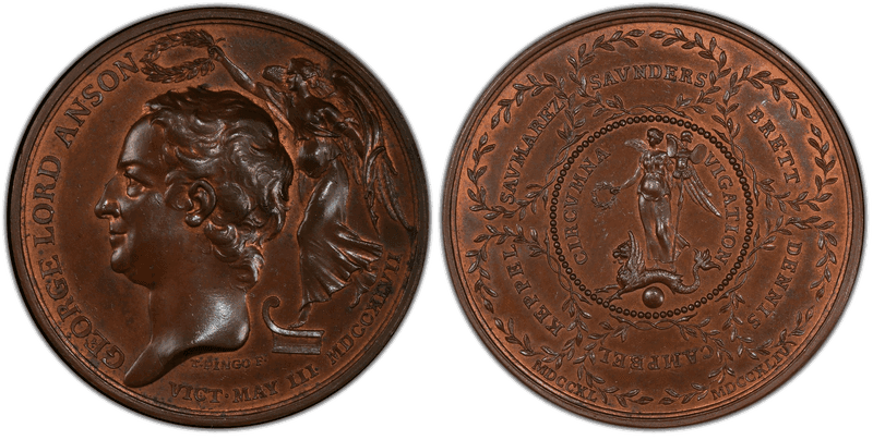 (1747) Copper Medal Betts-382, Lord Anson's Voyage