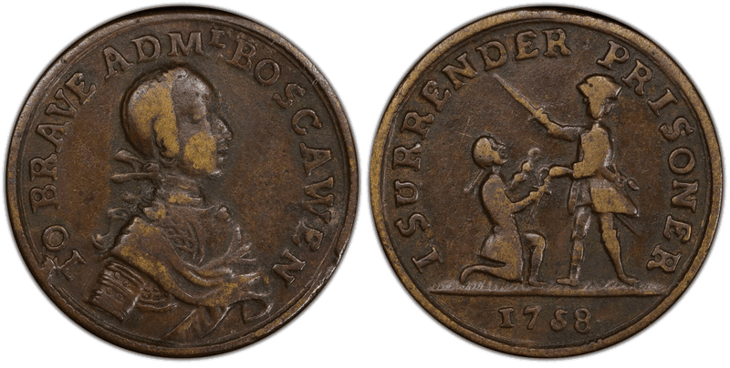(1758) Brass Medal Betts-407, Admiral Boscawen