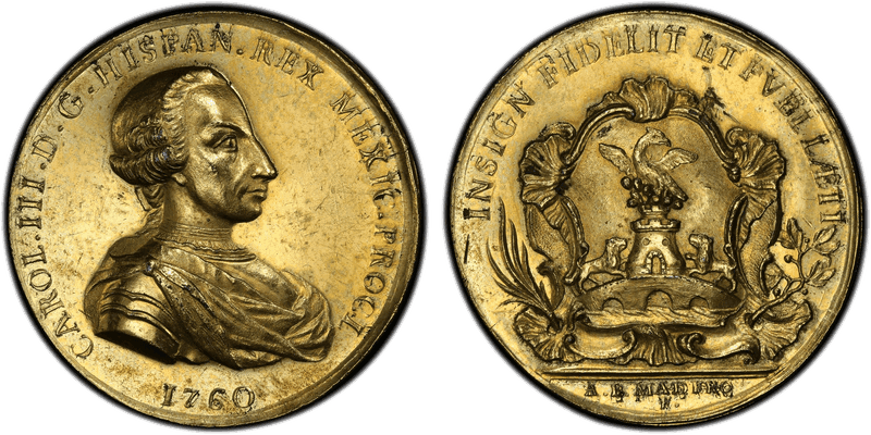 (1760) Gilt Bronze Medal Betts-473, Mexico City Proclamation