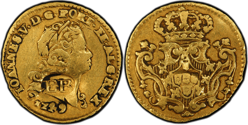 1783 Ephraim Brasher C/M on Portugal 1749 800R Dollar
