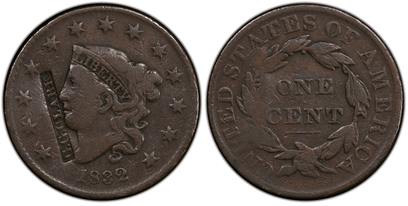 1833 Matron Head Coronet Head Cent - HT-A424 G.G. Clark On 1832 Lg Letters RI