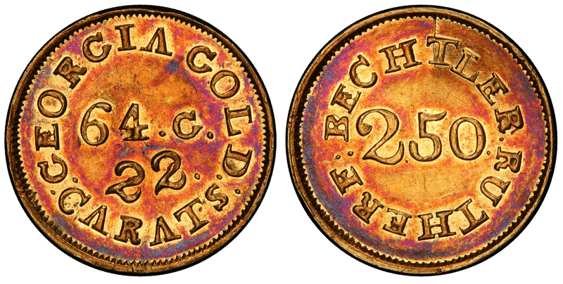 1837 C. Bechtler Two and a Half Dollar Gold Piece - 64 Grains, Uneven 22 Carats