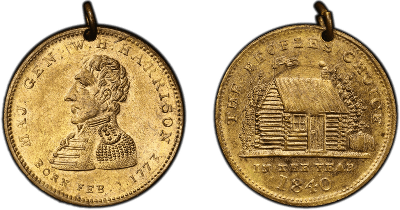 (1840) Token WHH 1840-50 Brass Holed Maj. Gen. W.H. Harrison Campaign