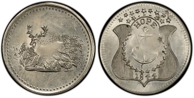 (1844) German Silver Civil War Patriotic Token F-481/485j, Hope/Leaping Stag