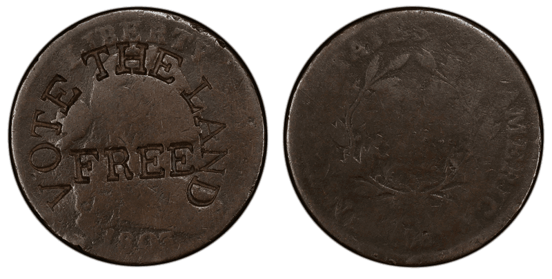 1844 Braided Hair Coronet Head Cent - HT-833 Copper on 1803 Vote The Land Free
