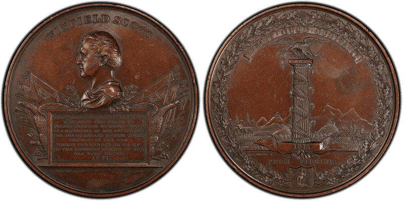 (1849) Bronzed-Copper Medal J-MI-27, Major General Winfield Scott