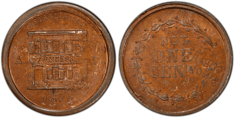 (1850) Copper Civil War Store Card F-630BZ-5ao, Warmkessel NY