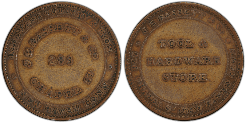 (1850s) Token Miller Conn-14 Copper J.E. Bassett & Co.