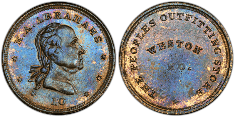 (1853-54) Token Miller Mo-41 Brass, Weston, MO M.A. Abrahams