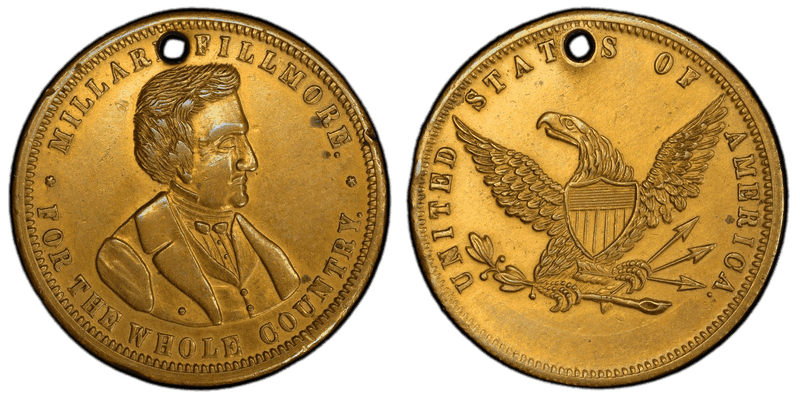 (1856) Medal DeWitt MF-1856-4 Holed, Brass Millard Fillmore Campaign