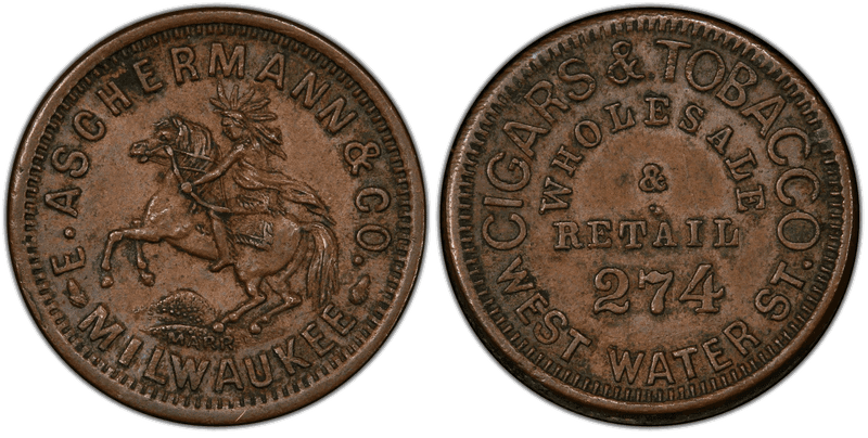 (1860-65) Copper Civil War Store Card F-510A-1a, E. Aschermann & Co. WI