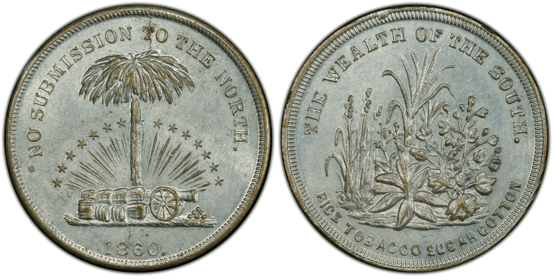 (1860-65) Zinc Civil War Patriotic Token F-511/516i, The Wealth of the South