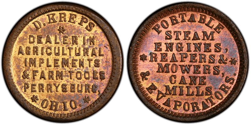 (1860-65) Brass Civil War Store Card F-725B-1b, D. Kreps OH