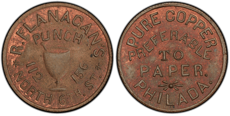 (1860-65) Token F-NC-PAC-1a1 Copper PE R. Flanagan's PA