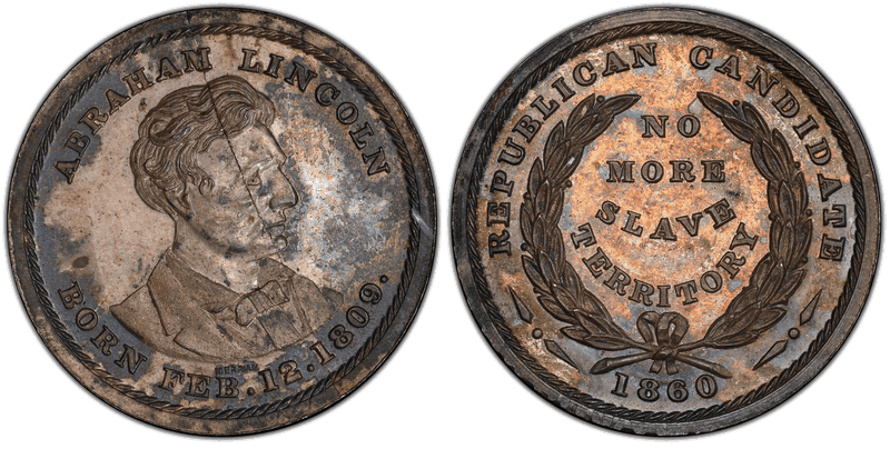 (1860) Medal Cunningham 1-570S Silver Lincoln-No More Slave Territory