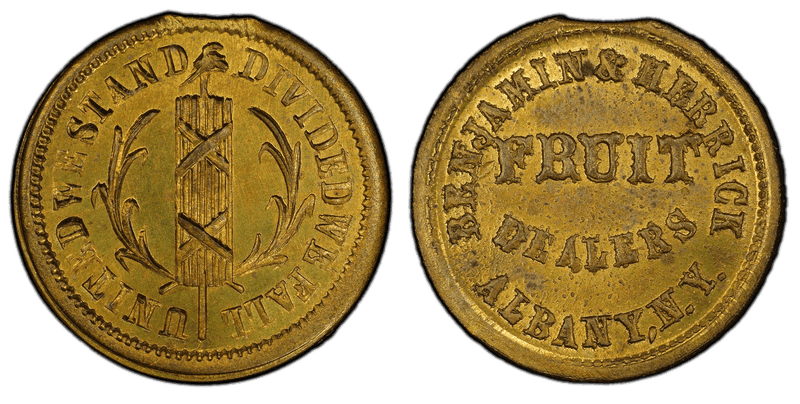 (1861-65) Brass Civil War Store Card F-10A-9b, Benjamin & Herrick NY