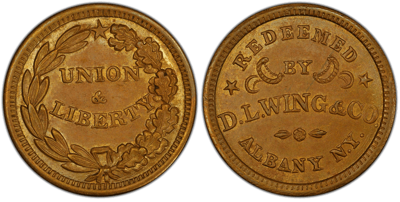 (1861-65) Brass Civil War Store Card F-10H-9b, D.L. Wing & Co. NY
