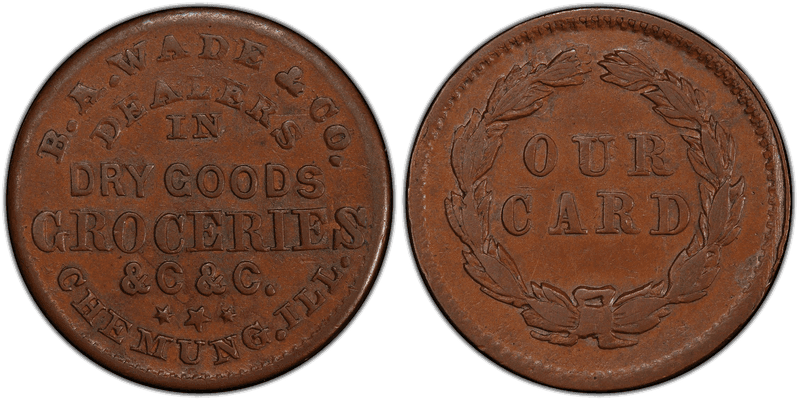 (1861-65) Copper Civil War Store Card F-140B-2a, B.A. Wade & Co. IL
