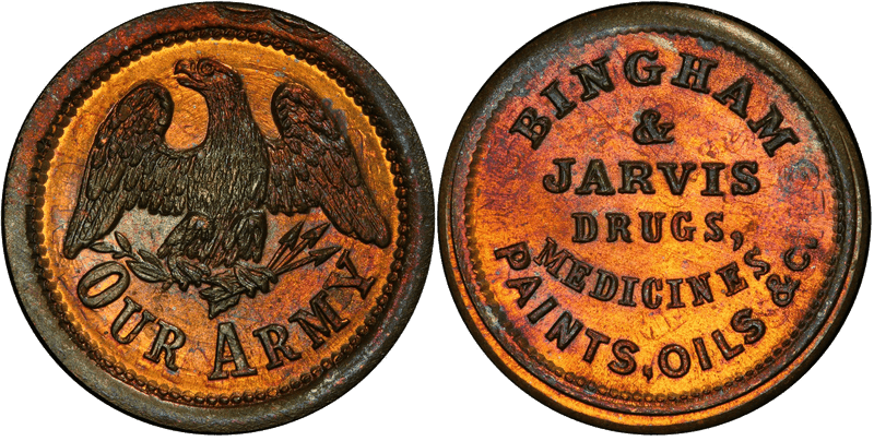 (1861-65) Brass Civil War Store Card F-145A-1b, Bingham & Jarvis NY