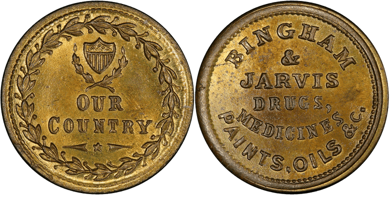 (1861-65) Brass Civil War Store Card F-145A-2b, Bingham & Jarvis NY