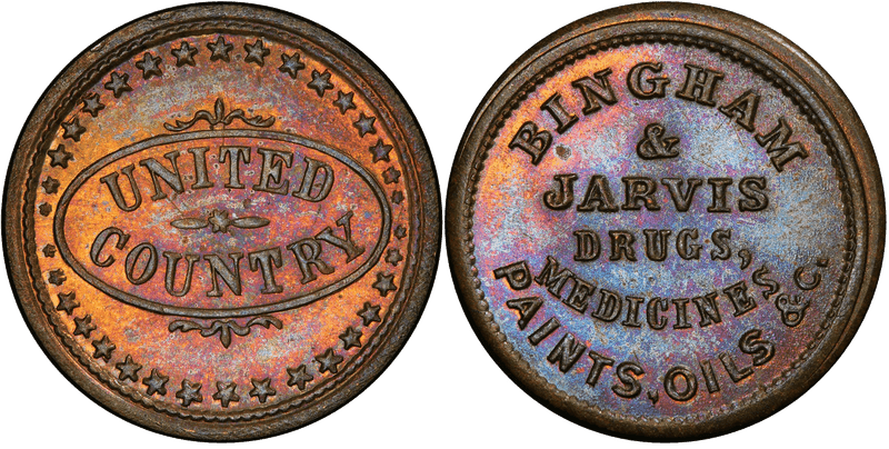 (1861-65) Brass Civil War Store Card F-145A-3b, Bingham & Jarvis NY