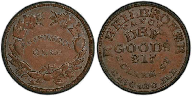 (1861-65) Copper Civil War Store Card F-150AD-1a, R. Heilbroner IL