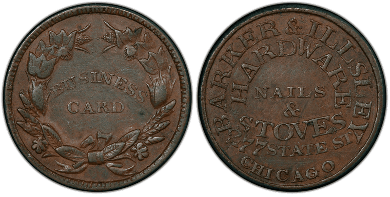 (1861-65) Copper Civil War Store Card F-150B-1a, Barker & Illsley IL