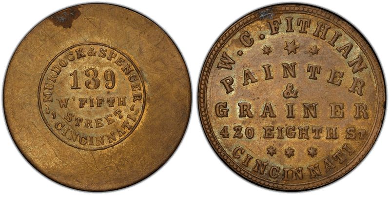 (1861-65) Brass Civil War Store Card F-165AU-1b, W.C. Fithian OH