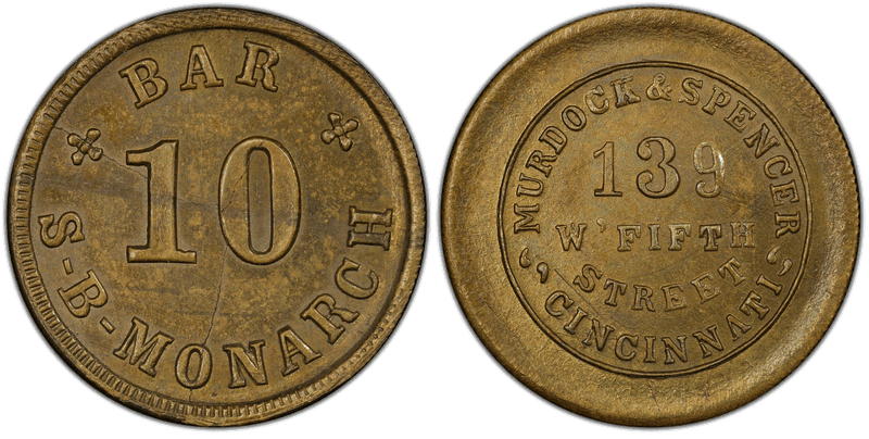 (1861-65) Brass Civil War Store Card F-165DU-3b, S-B- Monarch OH