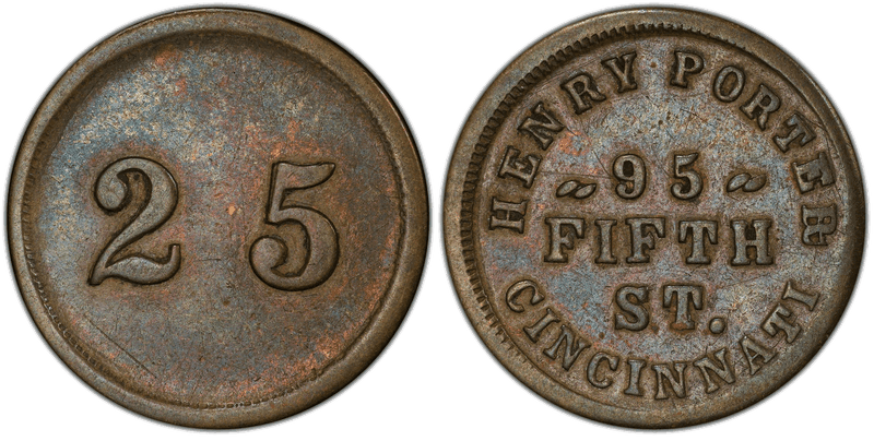 (1861-65) Brass Civil War Store Card F-165EO-4b, Henry Porter OH