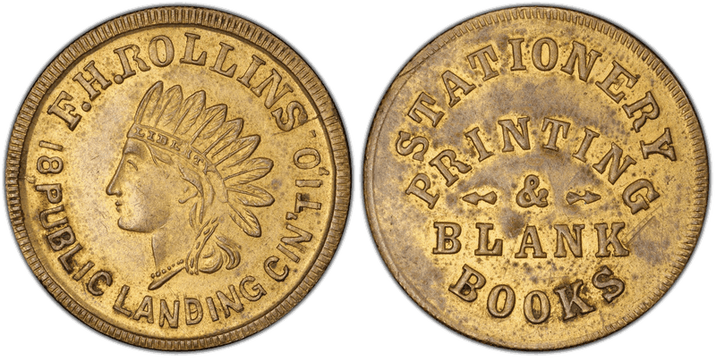 (1861-65) Brass Civil War Store Card F-165EY-1b, F.H. Rollins OH