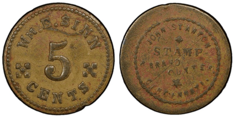 (1861-65) Brass Civil War Store Card F-165FQ-1b, Wm. E. Sinn OH